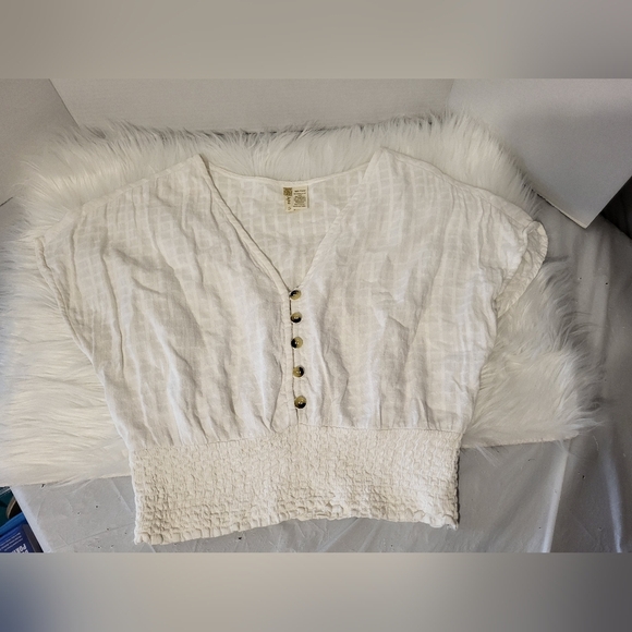 Japna White Puff Sleeve Smocked Blouse, Size Small - Picture 4 of 4